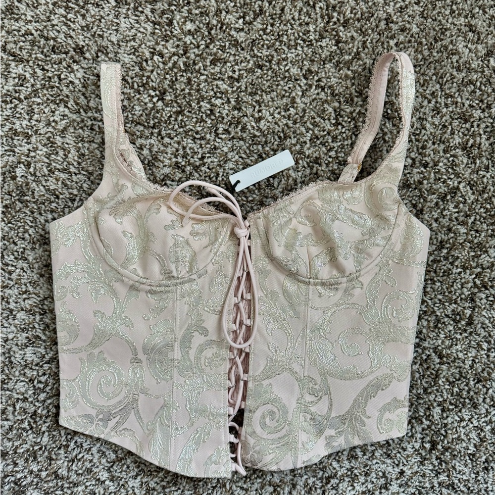Rumored Pink Lace-Up Corset Top